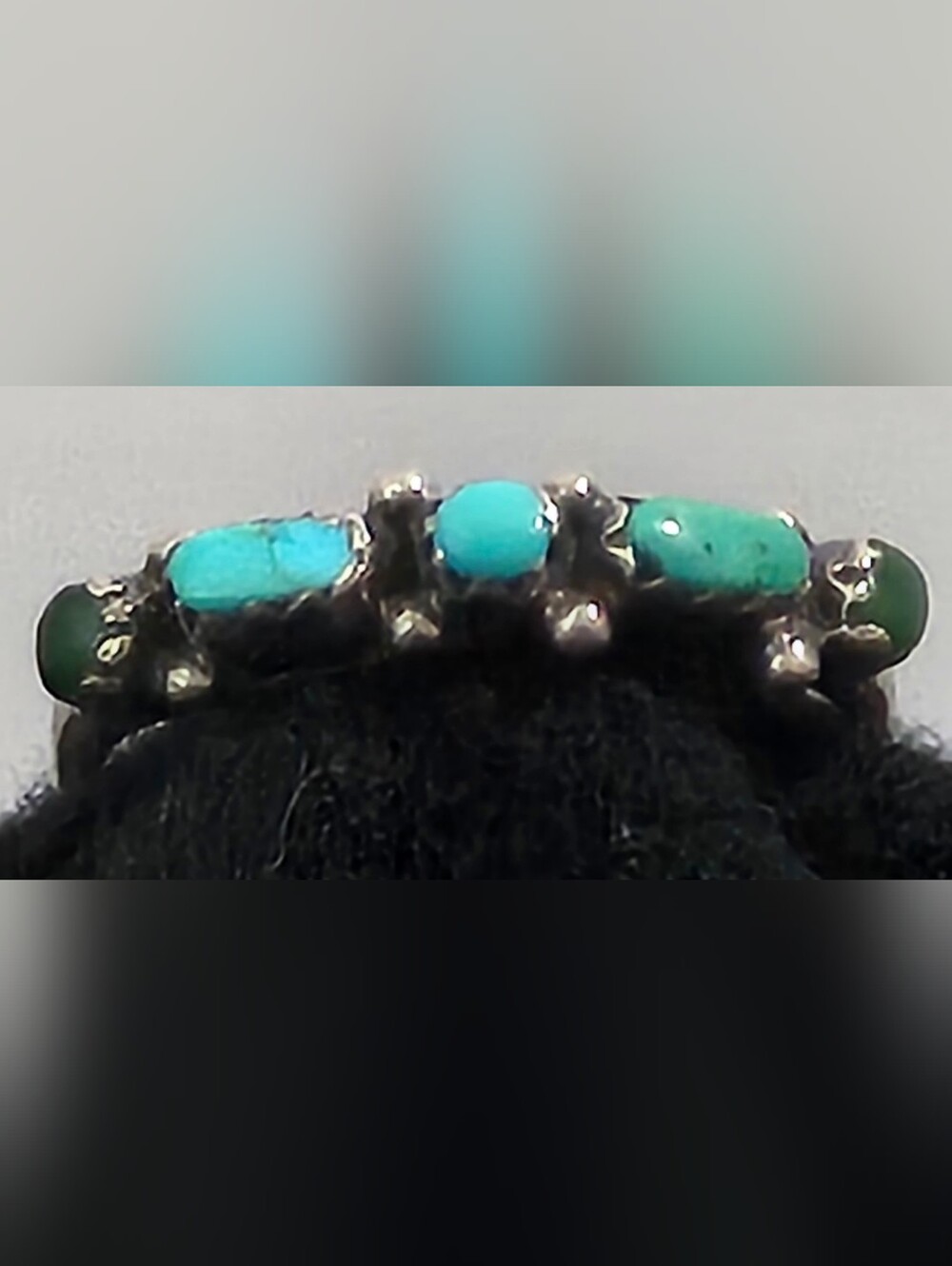 VRG 1977 Sterling Silver Turquoise 5-Stone Row Ring. Hand Etched Artisan Mark